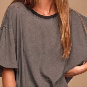 Free People Clarity Oversized Ringer Tee Charcoal Extra Small